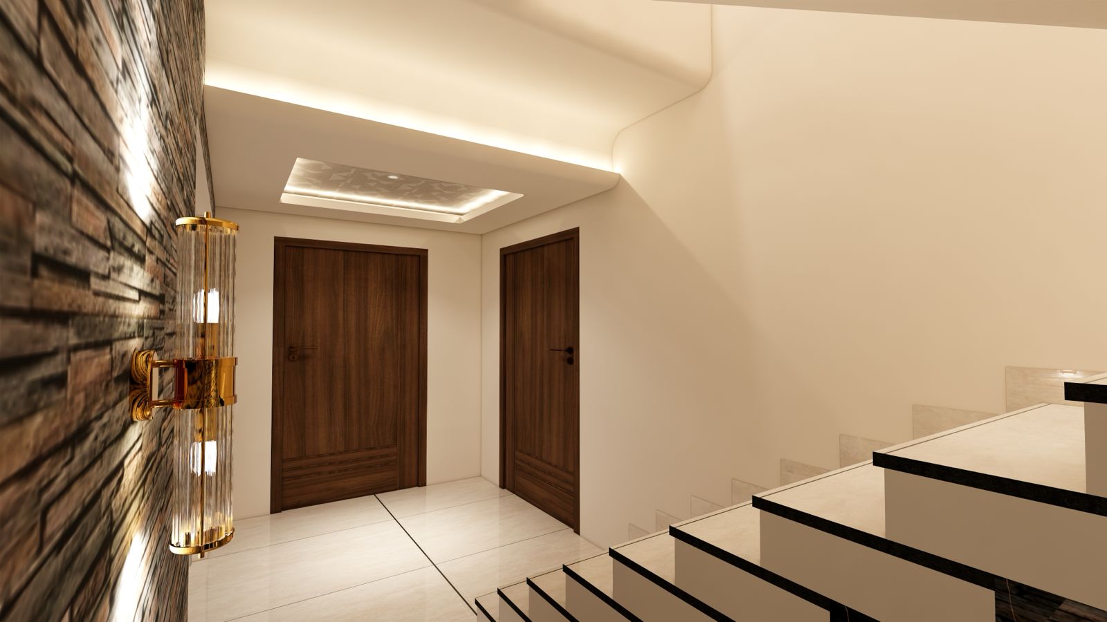 Close detail of D&A joinery: a mitred edge and brass pull on a fluted oak cabinet front.